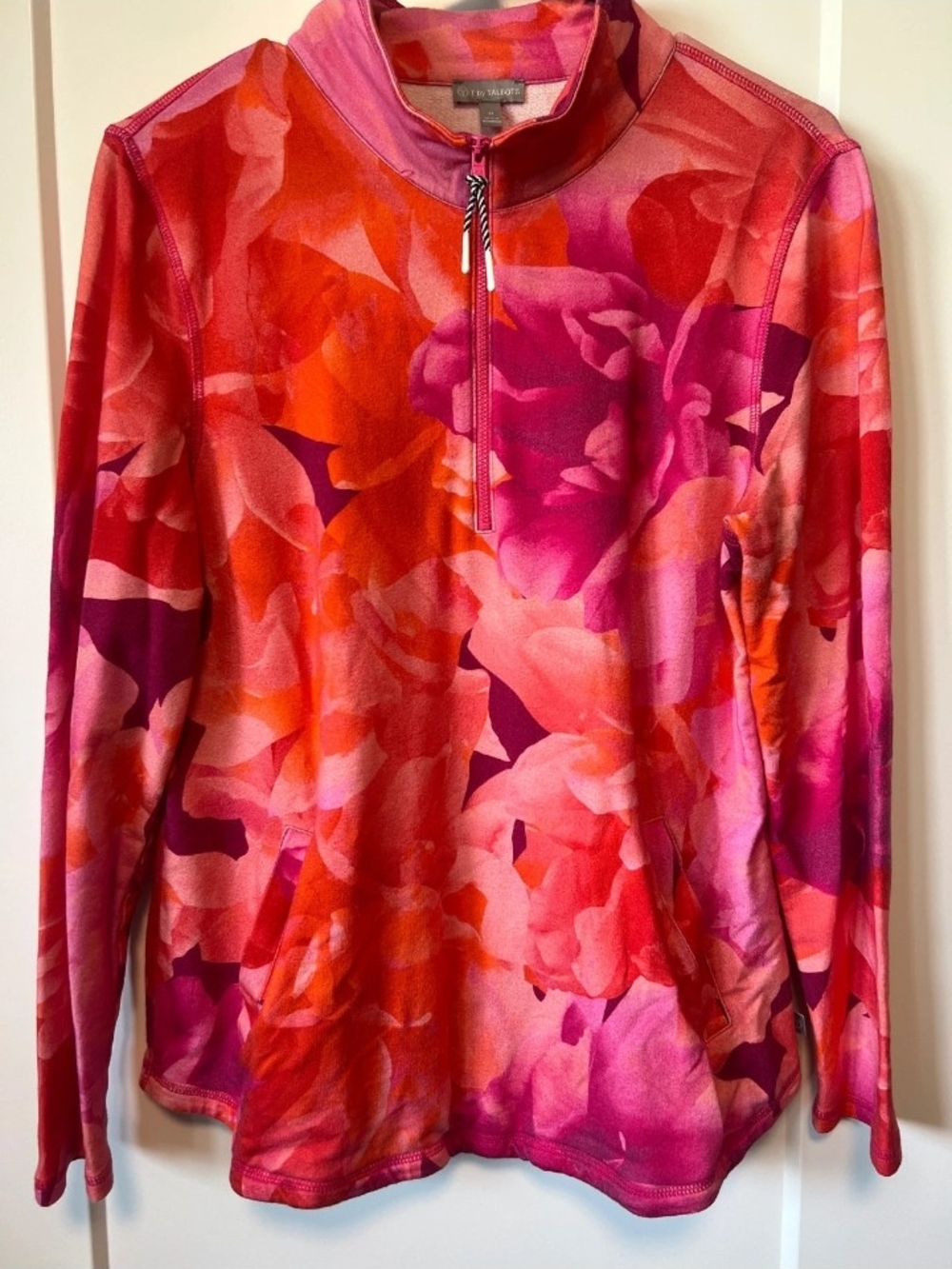 Talbots Pink Red Floral Half-Zip Pullover